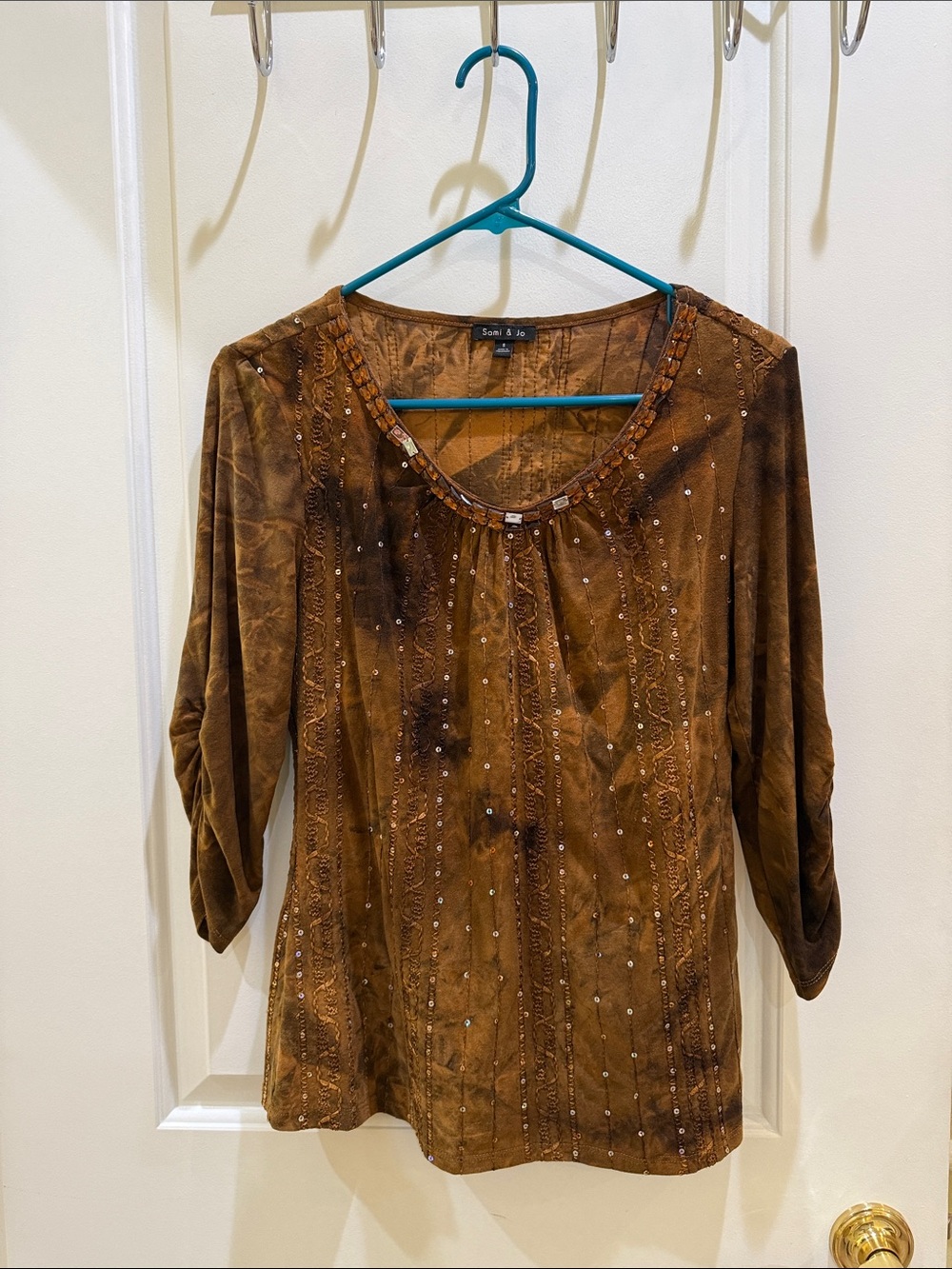 Sami & Jo  Embellished Brown Blouse Size S